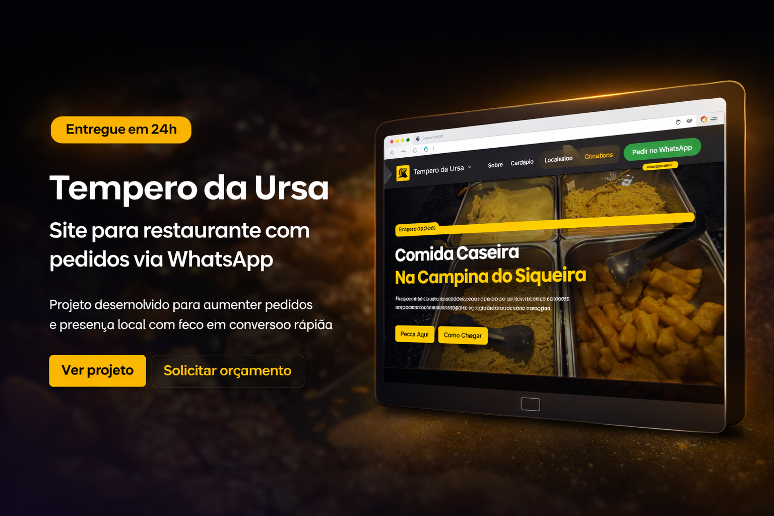 Mockup do site Tempero da Ursa com foco em pedidos via WhatsApp